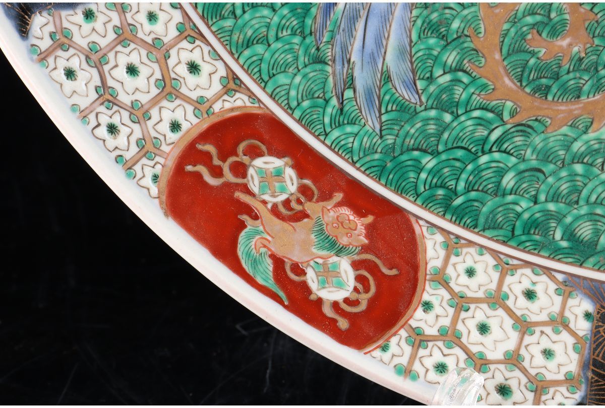 古伊万里 金彩色絵桐に鳳凰図花文大皿 径一尺八寸オーバー 江戸時代