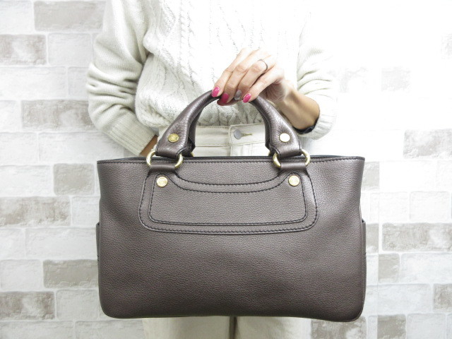 極美品□セリーヌ CELINE□ハンド バッグ レザー ブロンズ系 ブギー 
