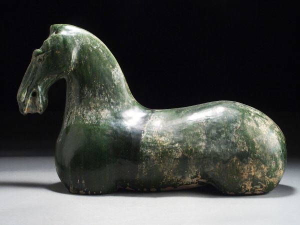 N854. 中国古玩 漢代 緑釉 馬 置物 高26cm / 時代陶器陶芸置物 | - 1