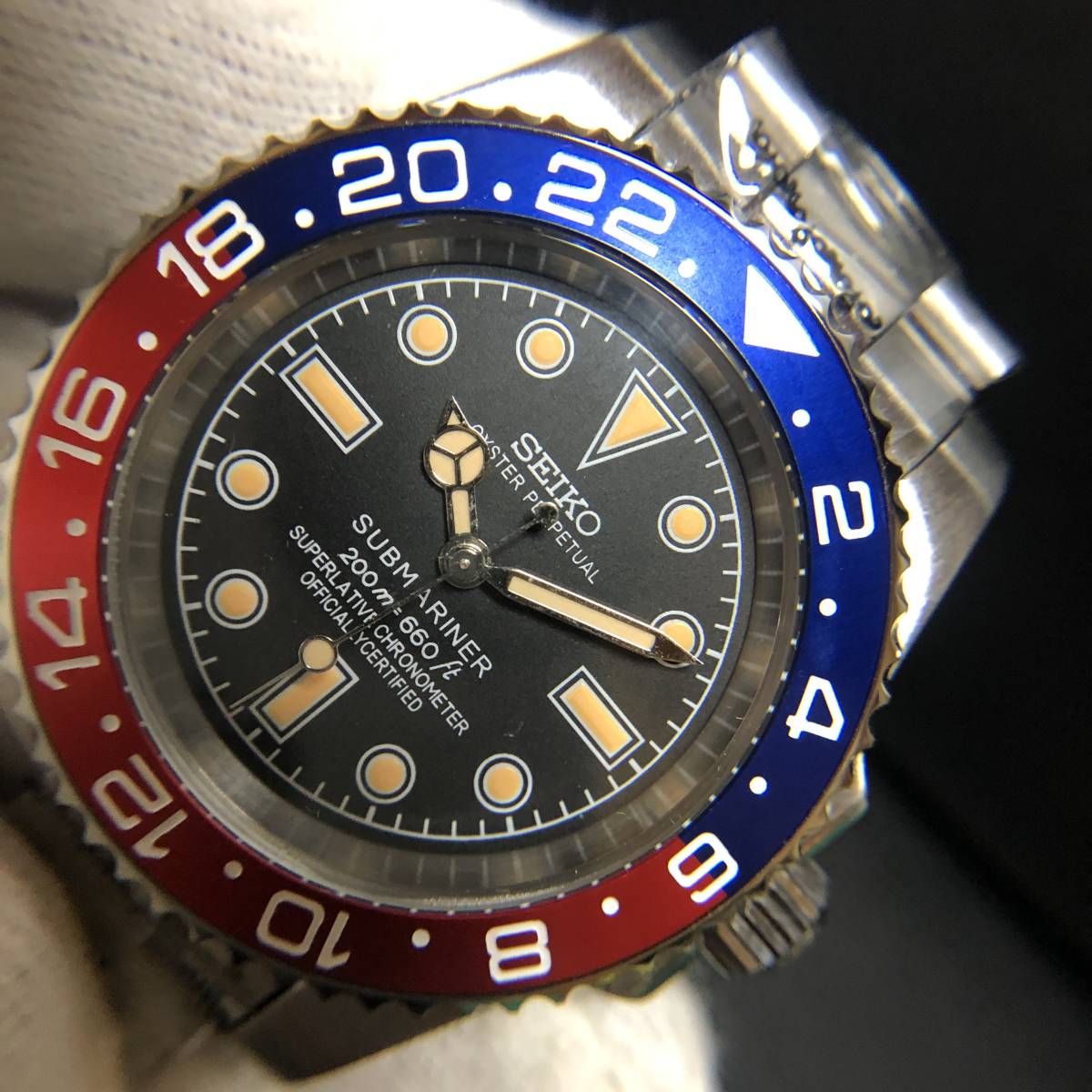 SEIKO MOD セイコー NH35 GMTタイプ ペプシセラミックベゼル 
