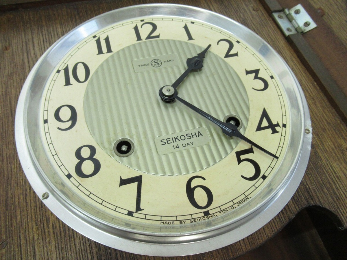 T412◆SEIKOSHA 精工舎 14DAY TRADE S MARK #2717 ゼンマイ式 木製 柱時計 掛時計 全長66cm 振り子 昭和レトロ アンティーク 精工舎 SEIKOSHA 14DAY 昭和30年代前半W192 | れとろくろっく