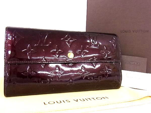 1円 LOUIS VUITTON ルイヴィトン M93524 ヴェルニ ポルトフォイユ サラ 二つ折り 長財布 ウォレット 札入れ アマラント T5704bオ