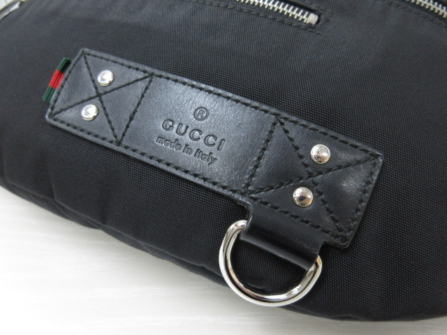 グッチ ボディバッグ ウエストポーチ 大容量 レザー×キャンバス 黒 GUCCI ボディバッグ・ウエストポーチ ブラック ユニセックス 黒 キャンバス