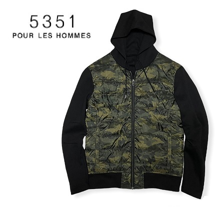 ★美品 5351 POUR LES HOMMES ダウン90％ 切替 迷彩 カモフラ パーカー サイズ46★