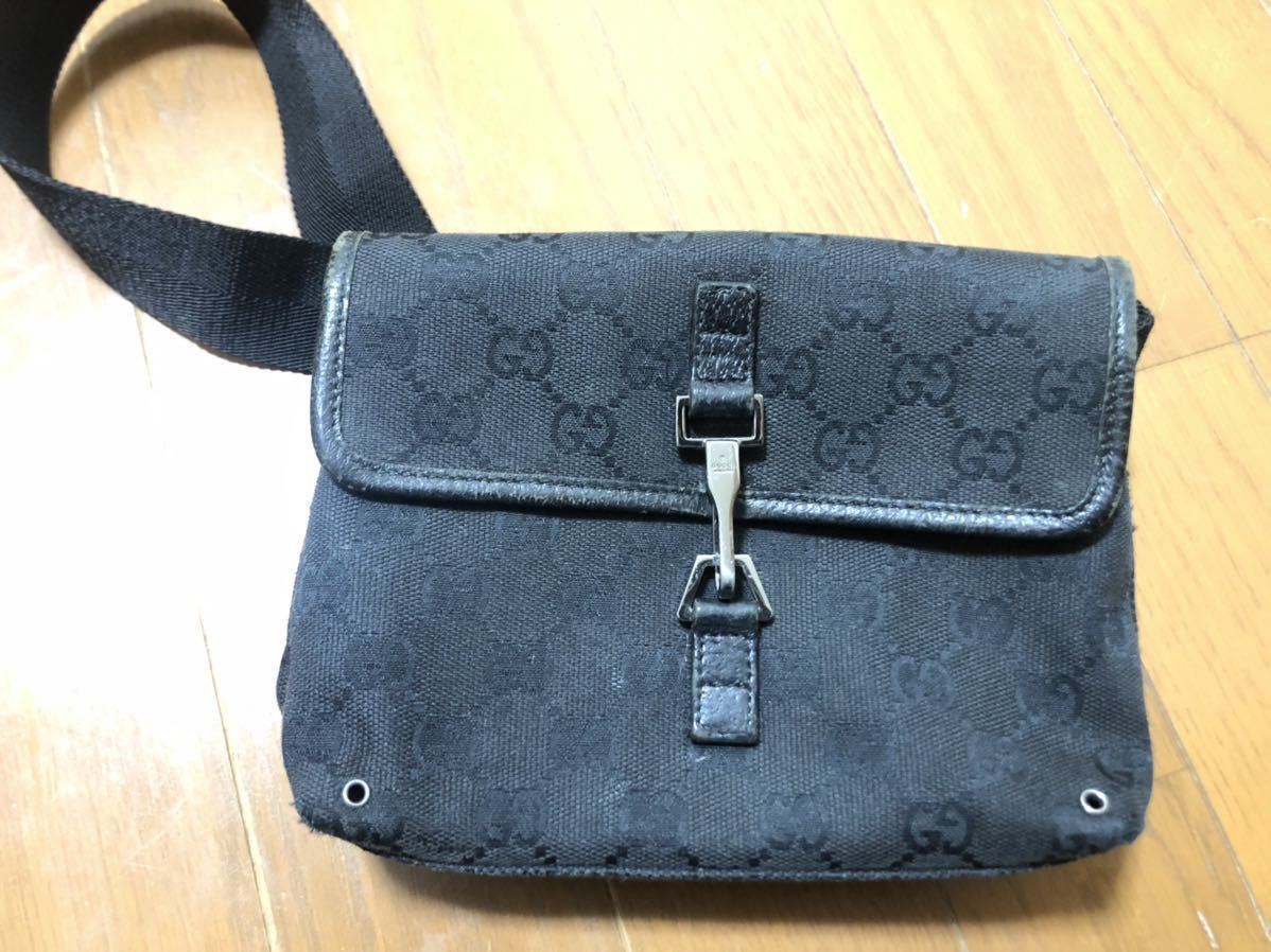 GUCCI グッチ GGキャンバス×レザー ブラック 黒 ボディバッグ ウエスト