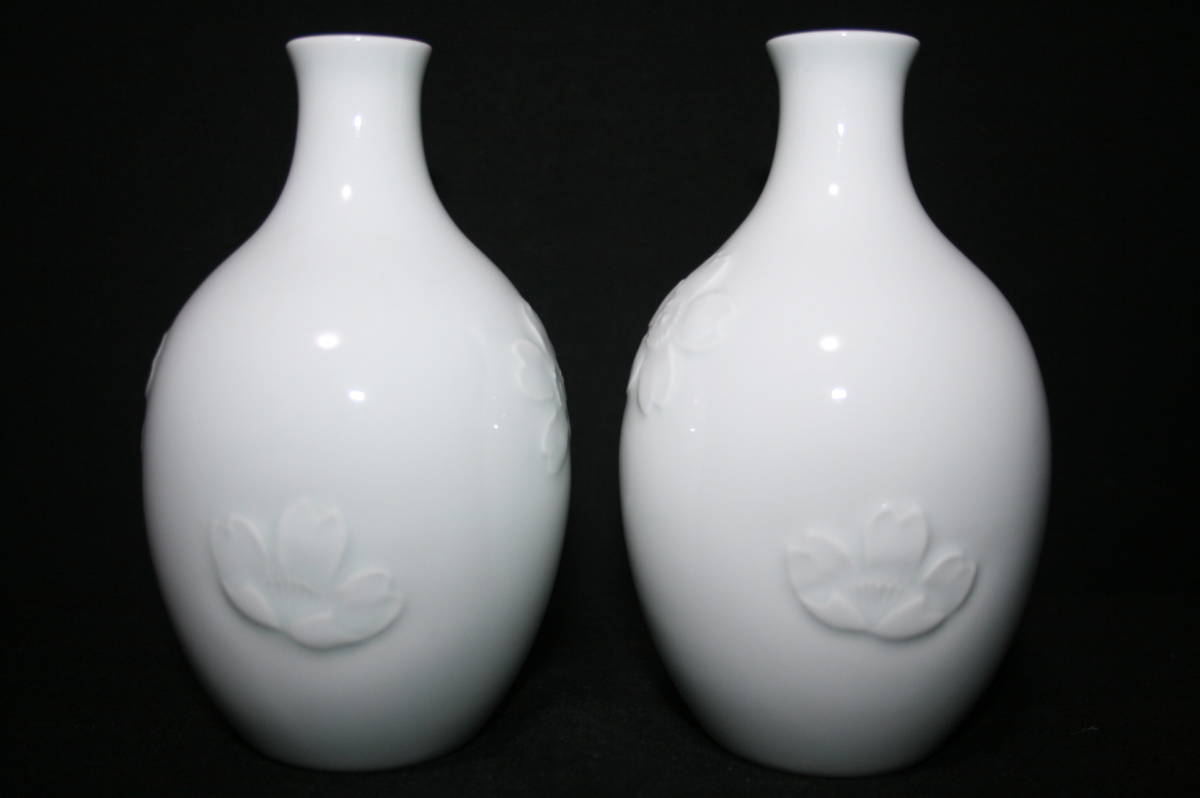得価，最新作 ☆名工／樋渡陶六作／白磁／桜彫／酒器揃え／