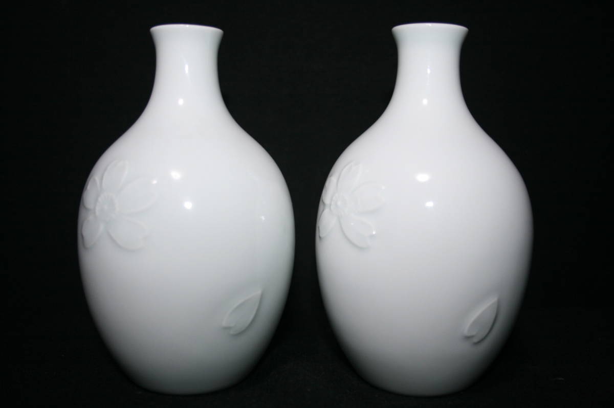 得価，最新作 ☆名工／樋渡陶六作／白磁／桜彫／酒器揃え／