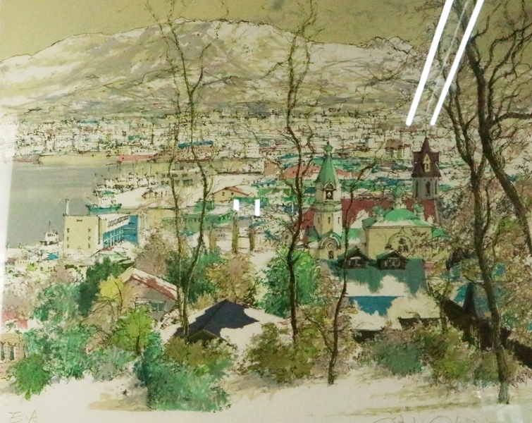 小田切訓 『白い函館』 EA/250 リトグラフ 額装 / 絵画版画美術品