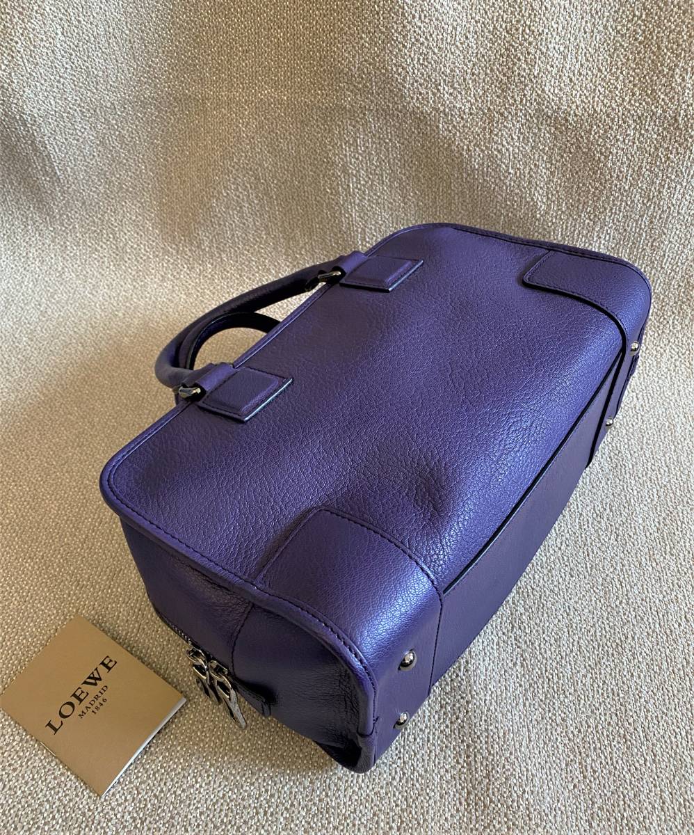 【美品】ロエベ アマソナ28 ハンドバッグ ミニボストン スエード パープル ロエベ＊LOEWE 美品！パープル系 アマソナ28 アナグラム レザー