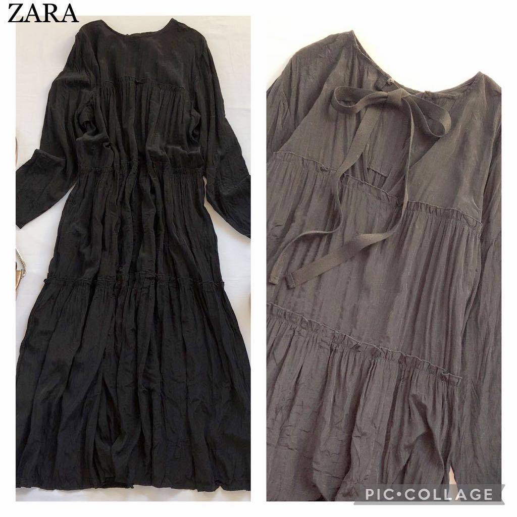 Zara 大人甘辛可愛い シワ加工 バックリボン ロングフレアワンピース ブラック 楽ワンピース ゆったりサイズs ザラ ワンピース 売買されたオークション情報 Yahooの商品情報をアーカイブ公開 オークファン Aucfan Com