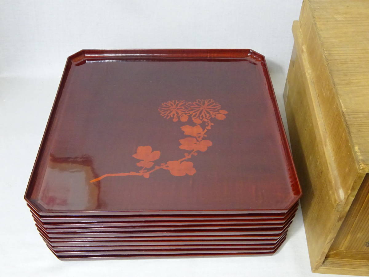 ☆【旧家蔵出し】「平安居 繖庵 ○○造」 溜布目製 四季草花の図 懐石 