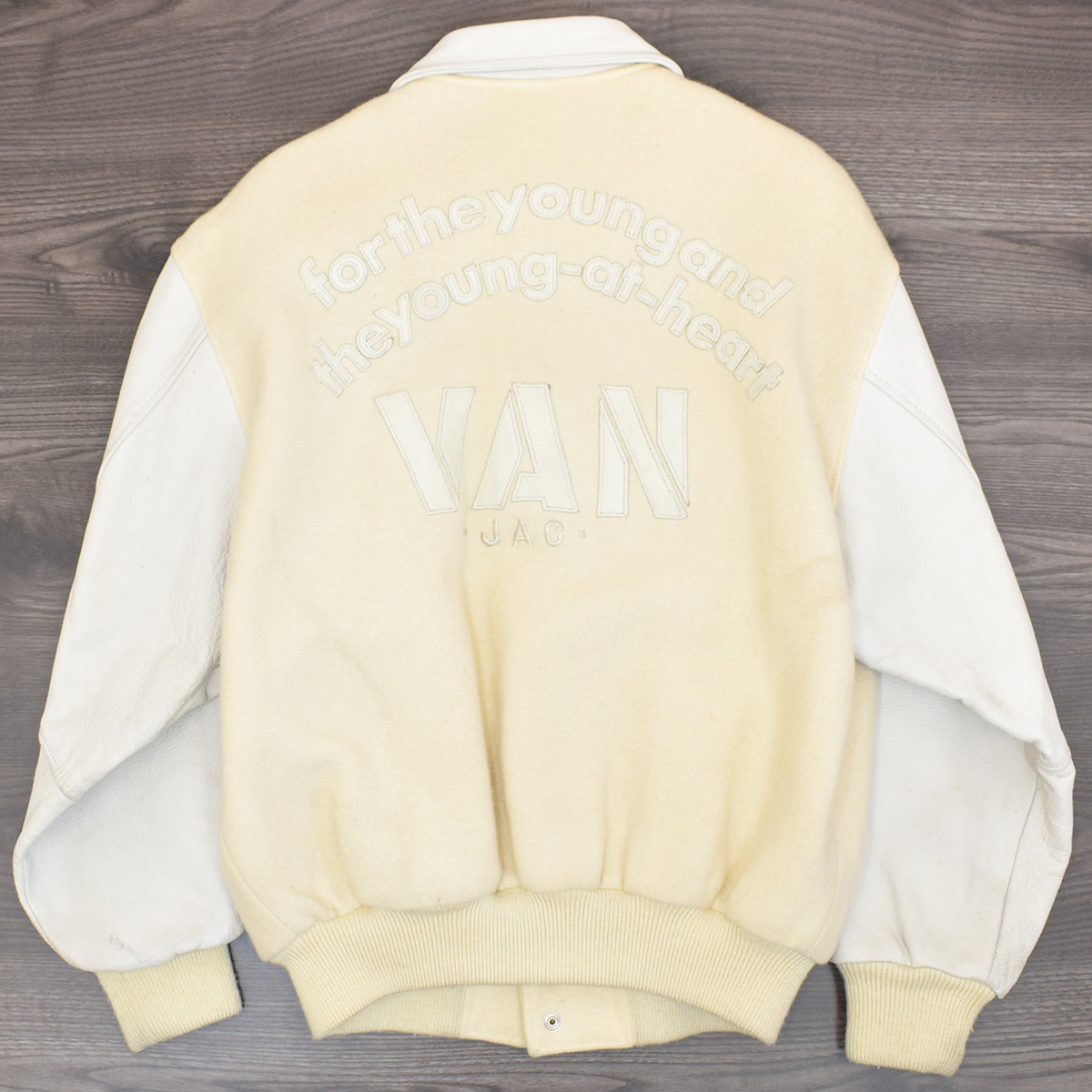 【超希少】VAN JACKET スタジャン 袖レザー ホワイト BIG ONE 希少☆当時モノ VAN JAC ヴァンヂャケット 刺繍・レタード 袖牛革