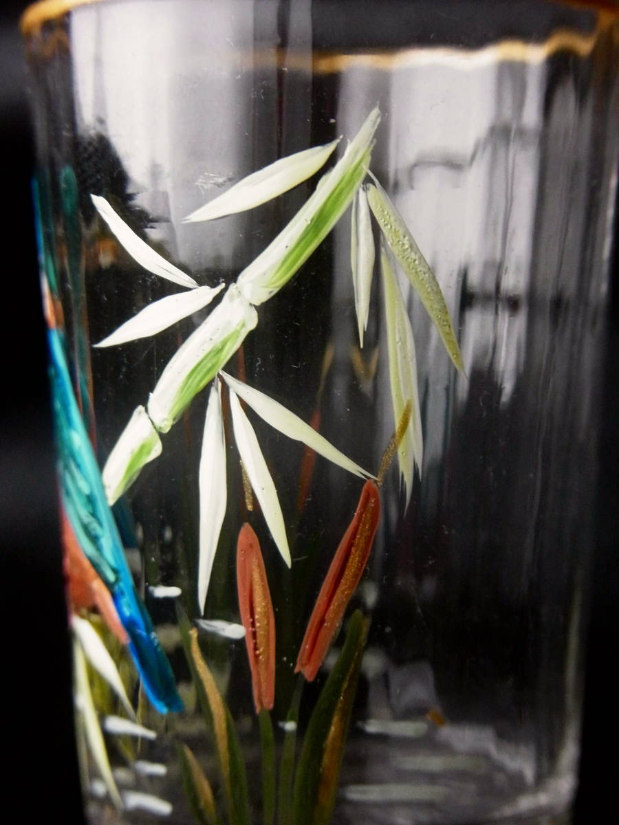 アンティークグラスリキュールグラス金彩に緑のステムR1346ダI