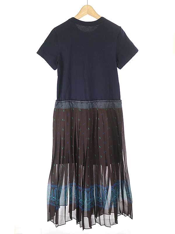 sacai サカイ 20AW ドッキングプリーツペイズリーワンピース ブラウン  