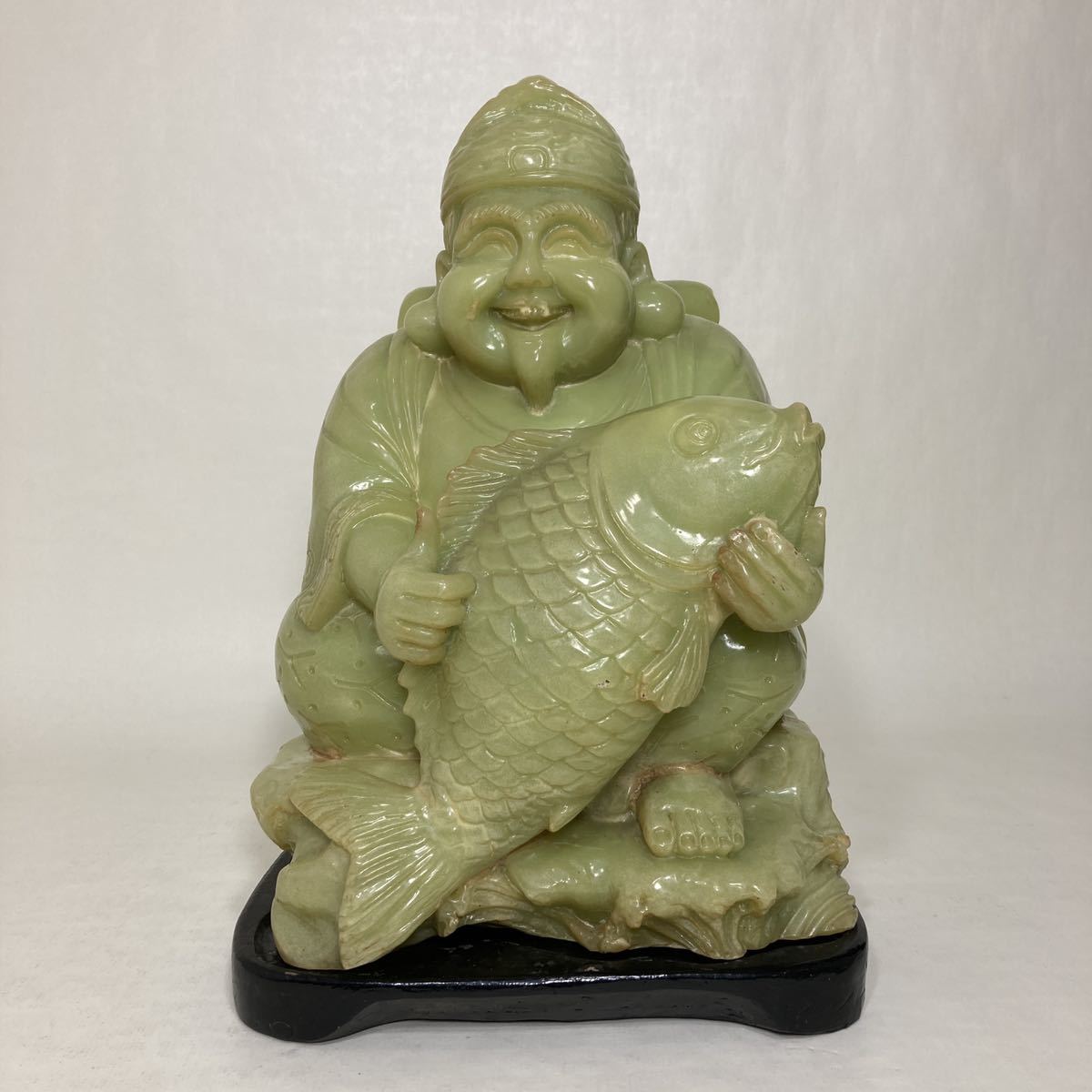 ☆ 七福神 恵比寿天 置物 高さ約29cm/約9.5kg 翡翠 恵比寿様 縁起物 