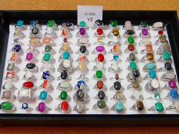 Nz8[23]天然石指輪 おまとめて100点セット★瑪瑙 水晶 ターコイズ メンズ レディースファッションリング まとめ売り●●211203Y2
