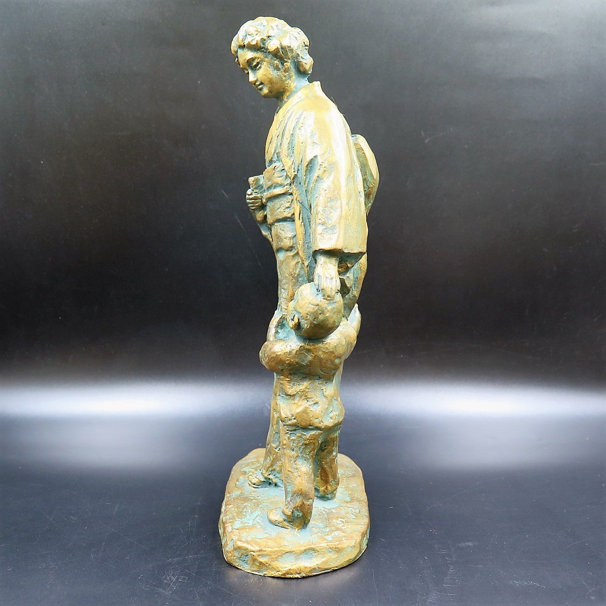 1円～ 彫刻家 北村西望作「おかあさん」ブロンズ作品 共箱 H約27cm 2.6