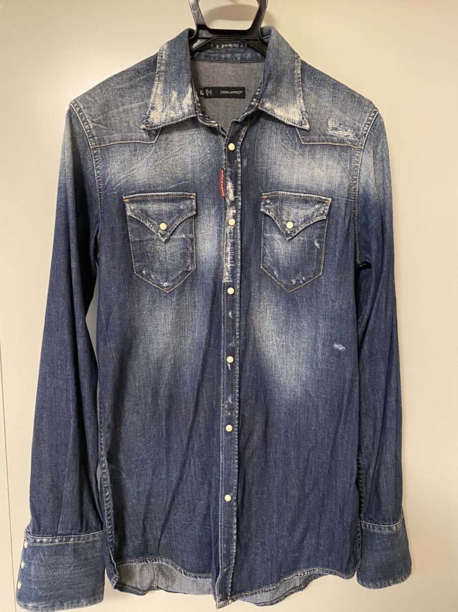 大得価，2026 DSQUARED2のダメージデニムシャツ(Mサイズ)｜売買されたオークション情報、yahooの商品情報をアーカイブ公開 - オークファン 長袖シャツ一般