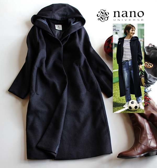 ナノユニバース NANO コート | 2WAY universe（ナノ ノーカラー フード付き 美品 - nano・universe 撥水加工 撥水加工・機能中綿 レディース アウター フードロングダウンコート