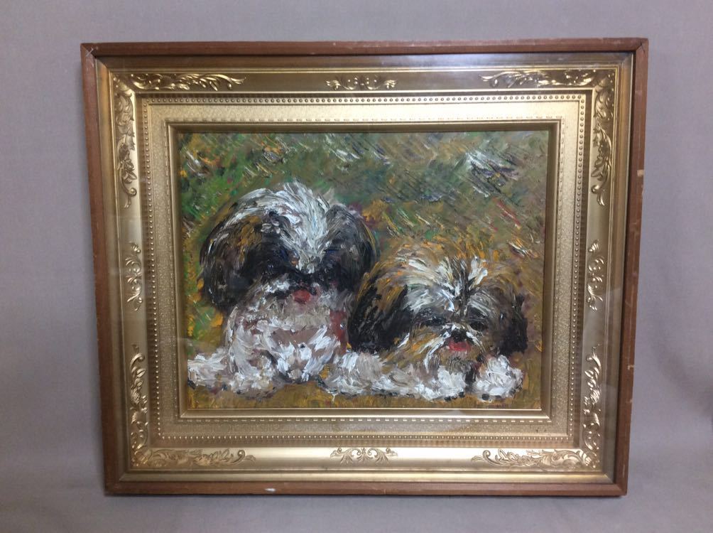 絵画 油絵 犬 シーズ QM4442 絵画 油彩画 油絵 犬 シーズー(動物画)｜売買された