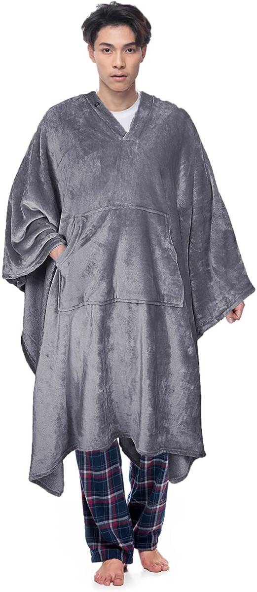 着る毛布 ポンチョ ポケット付き 着るブランケット ポンチョにもなる2wayブランケット マイクロファイバ 着れる毛布 暖かい ふわふわ_5