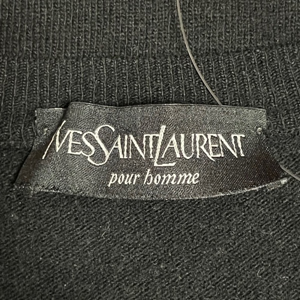 イヴサンローラン YvesSaintLaurent 長袖セーター サイズM - 黒×シルバー×マルチ メンズ クルーネック/pour homme/刺繍 トップス イヴサンローラン LAURENT SAINT HAPPENING インクス オールド
