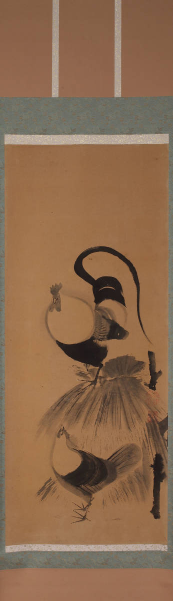 伊藤若冲 鶏図竪物(掛軸 掛物 茶道具 日本画 水墨画 江戸絵画) 伊藤