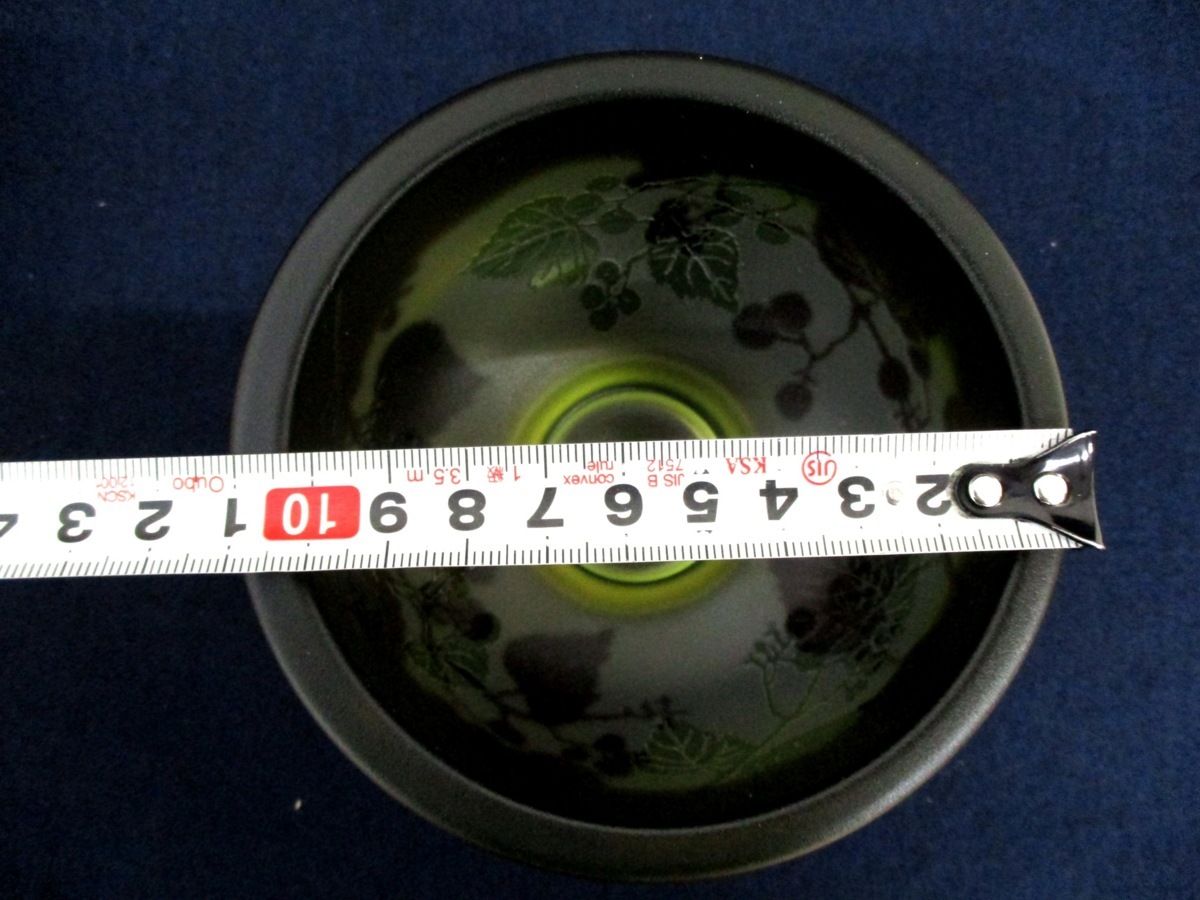 C3767 北一硝子「ぎやまん 野葡萄文 茶碗」共箱 栞付き 茶道具 色被せ