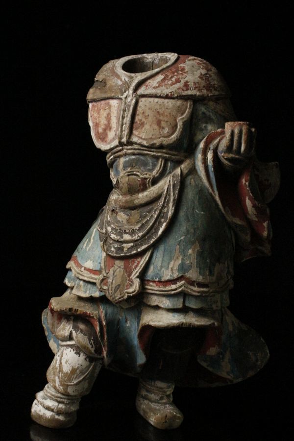 LIG】平安末期～鎌倉時代 木彫彩色 神将像 特大38㎝ 細密造 時代