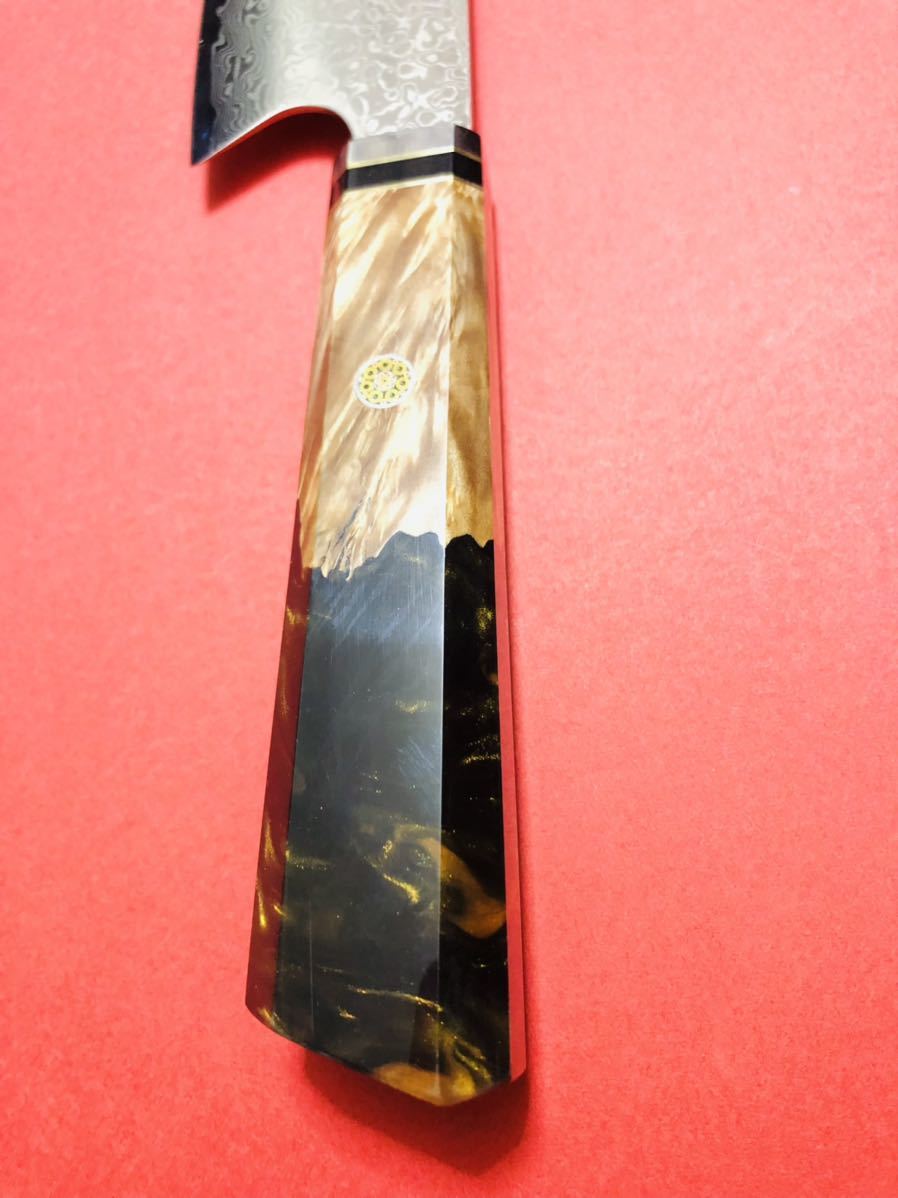 67層V金10号ダマスカス包丁210mm 切付型牛【黒】