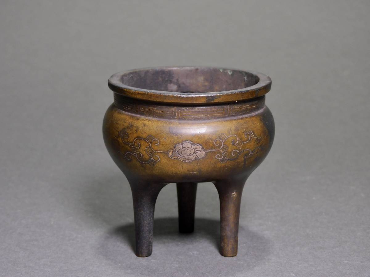 清 銅製銀象嵌三足香炉 約153g 伝世品(その他)｜売買され