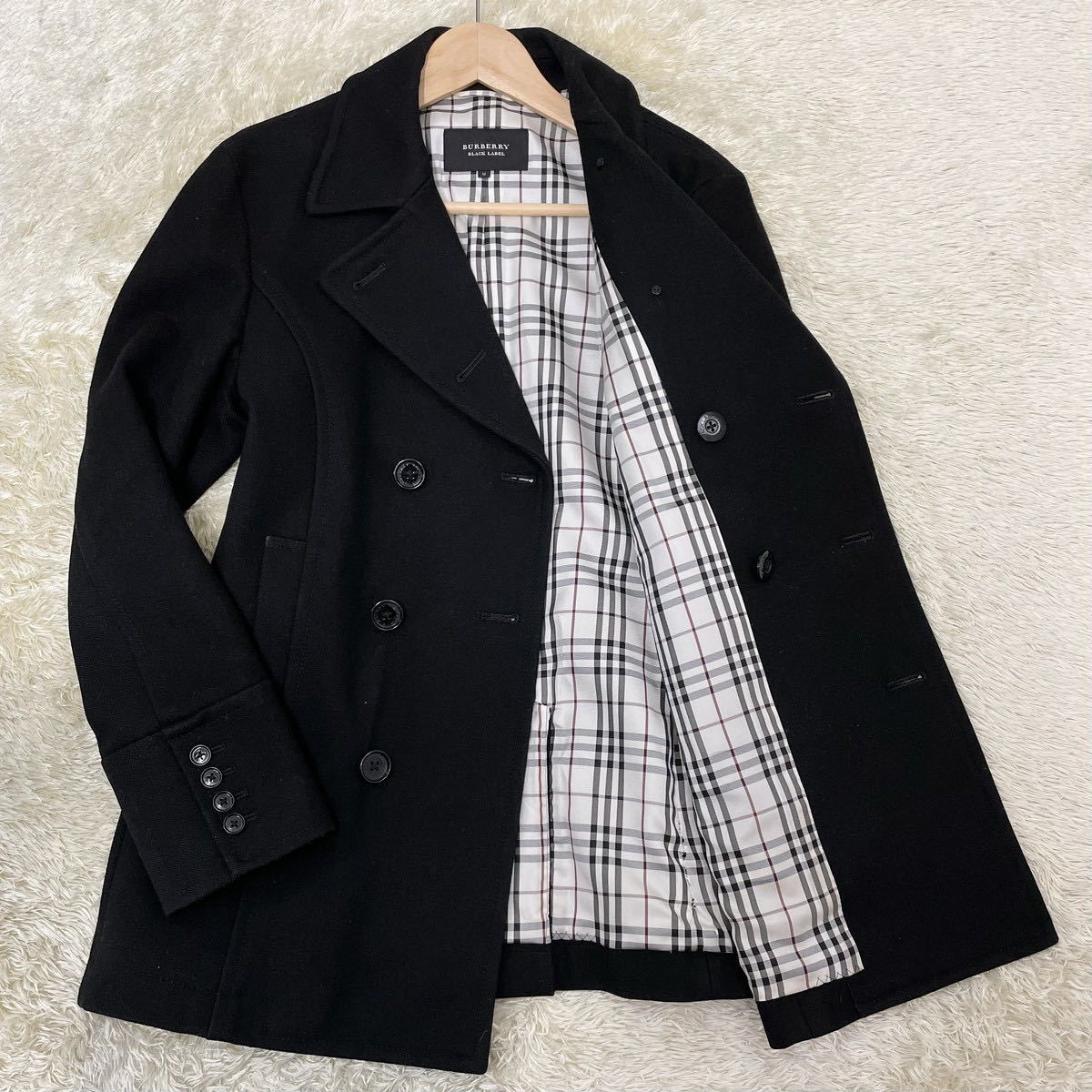 【人気定番，2025】 BURBERRY BLACK LABEL ウール混 Pコート アウター ノバチェック 黒/ブラック M 冬 バーバリーブラックレーベル ジャケット(Mサイズ)｜売買されたオークション情報、yahooの商品情報をアーカイブ公開 Mサイズ
