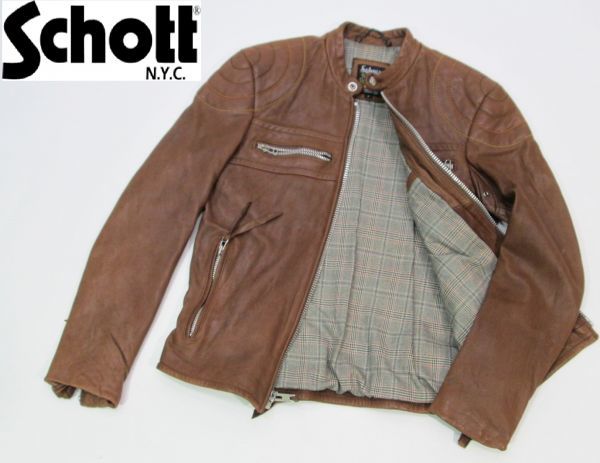 【激安大特価，最新作】 ⑱国内正規品 schott シングルライダースジャケット 641 ショット レザージャケット 革ジャン スタンドカラー ブラウン S 定価85 320円 JA(ライダースジャケット)｜売買されたオークション情報、 男性用
