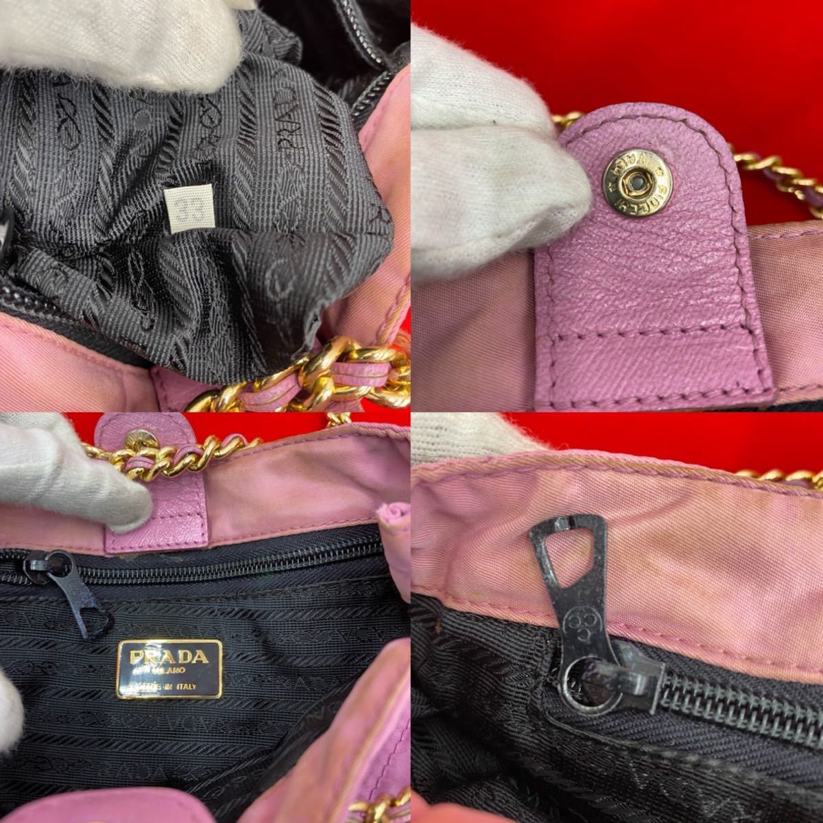 1円《極美品》 PRADA プラダ チェーン ダブル ショルダーバッグ トート 