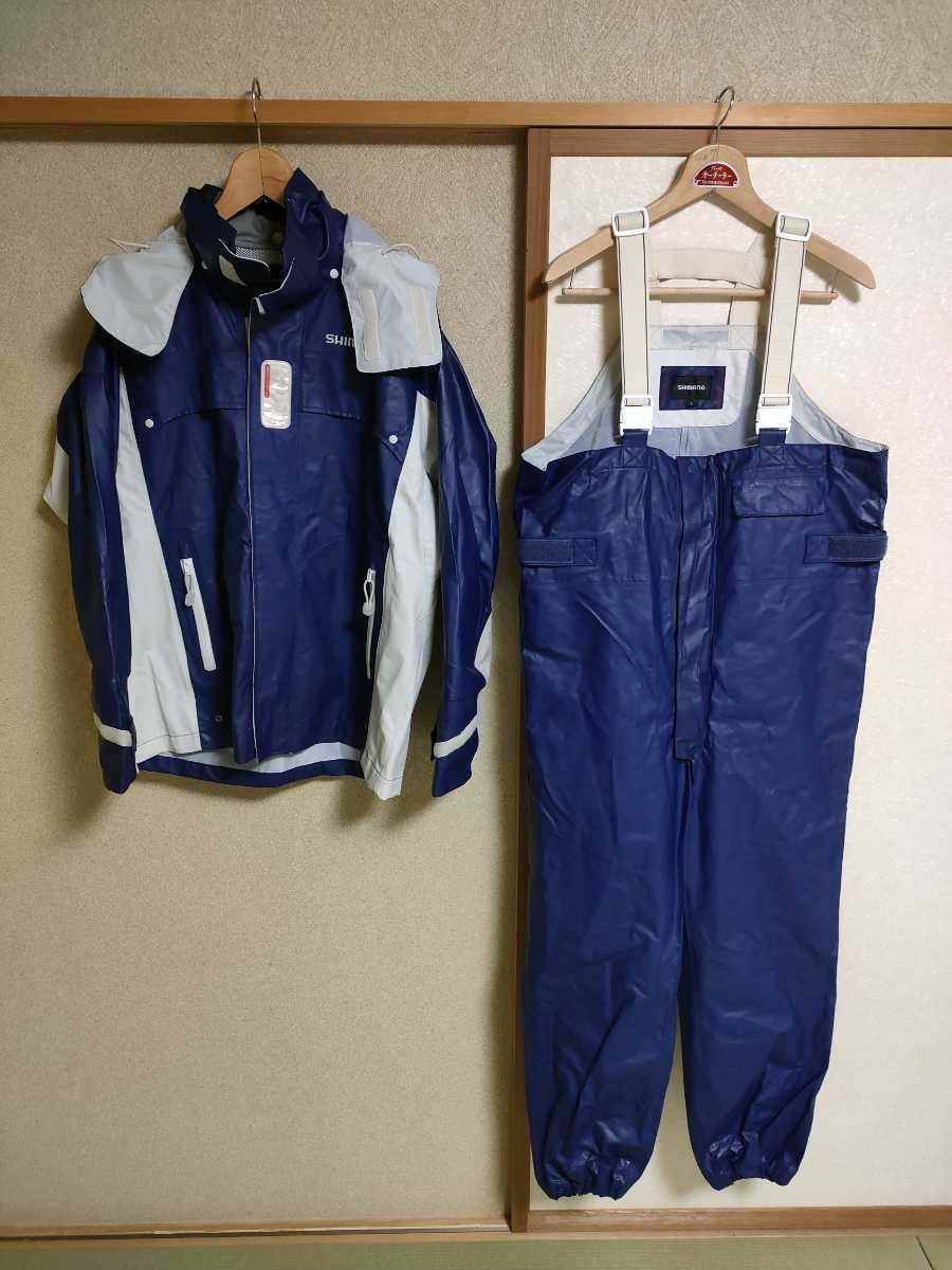 美品　シマノ　フィッシングレインスーツ　　上下　メンズＬサイズ シマノ SHIMANO レインウェア 上下セット カッパ L 紺色(フィッシング