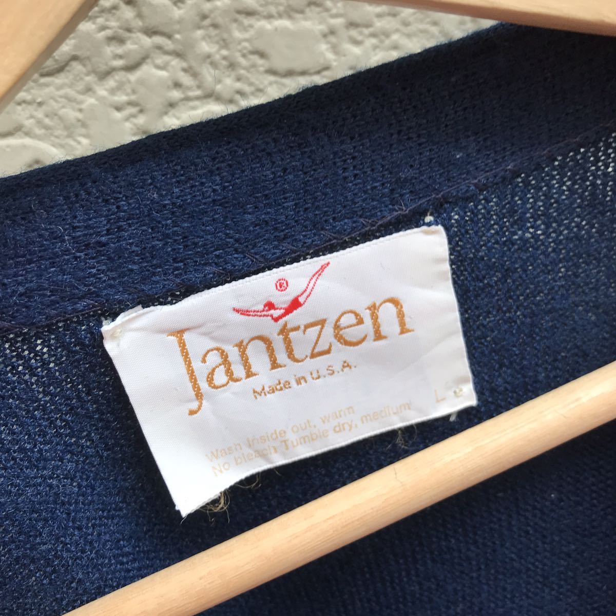70s USA製 ニットカーディガン Jantzen ネイビー アクリルカーディガン