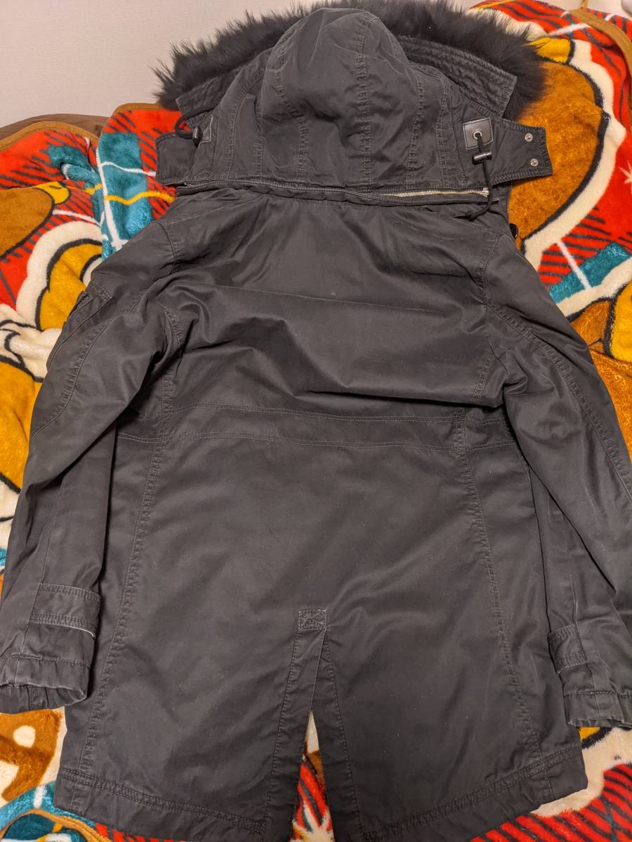 【美品】バーバリー　ブラックレーベルブラックファー付きモッズコート BURBERRY BLACK LABEL バーバリーブラックレーベル)ファー付きモッズ