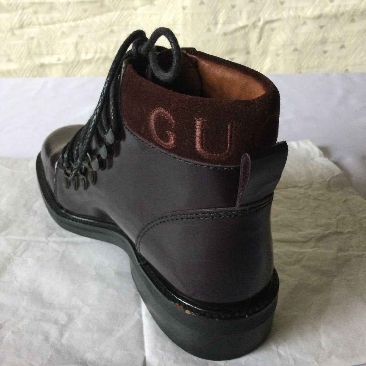 GUCCI グッチ レザーレースアップブーツ ブラウン 104 0153-36 1/2 