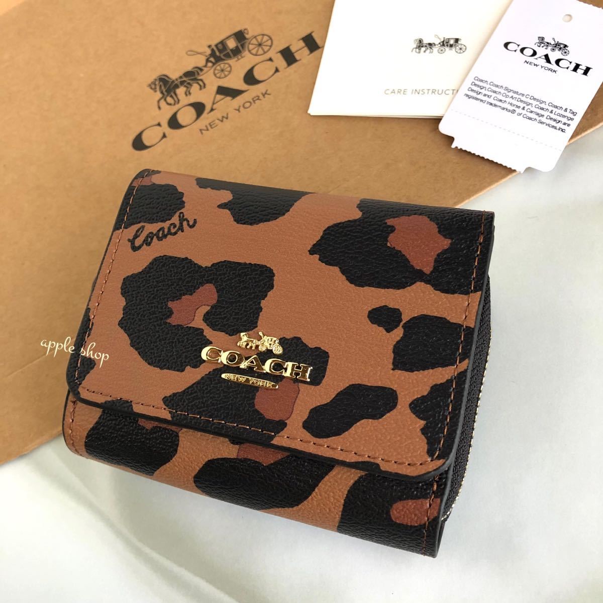 コーチ COACH 三つ折り財布 財布 レオパード 三つ折り 折財布 ミニ 
