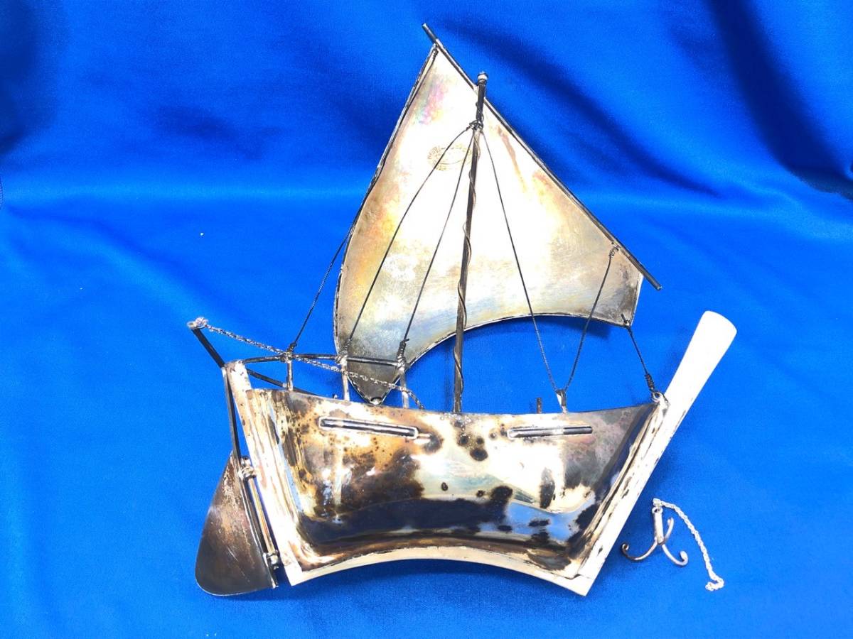 船の金属製装飾アート　アンティーク　インテリア　帆船　額縁　アルミ 金属工芸) Yahoo!オークション 「(ボート の落札相場 船)」銀製 銀