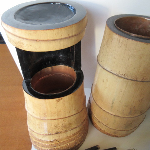 中古 池坊華道 花道具竹花入れ 3個セット＋未使用の剣山2個 生け花 