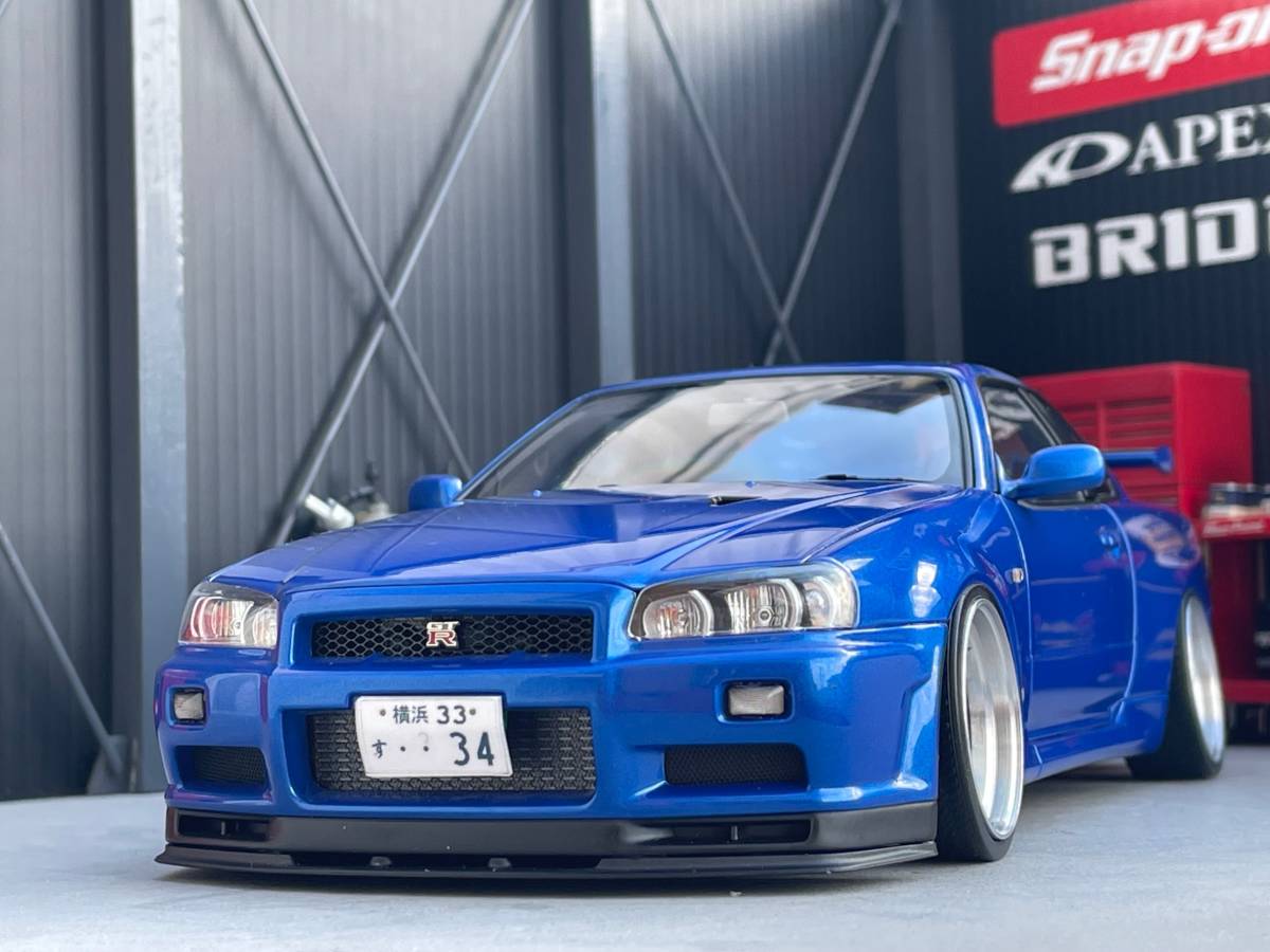 1/18 Aa R34 GT-R ☆新品（改）カスタム☆ アルミ製削り出し深リムBBS