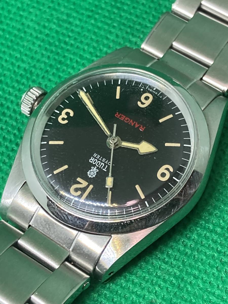 OH済 TUDOR チュードル 小バラ オイスター 小薔薇 レンジャー 黒文字盤 