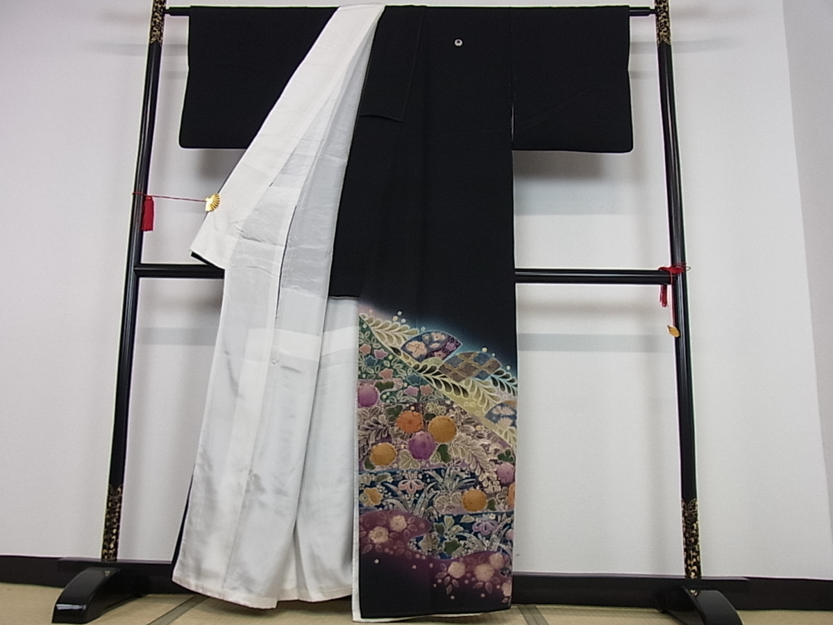 辻が花 暈し染め 金彩 逸品 絞り 正絹 作家物 黒留袖 平和屋2□