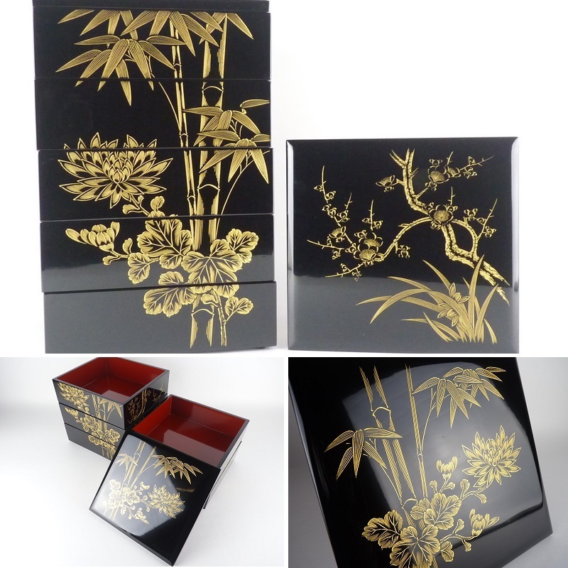 輪島塗 四君子 沈金 - | お重 漆器 二段重 公式通販 定価70.000円 メルカリ