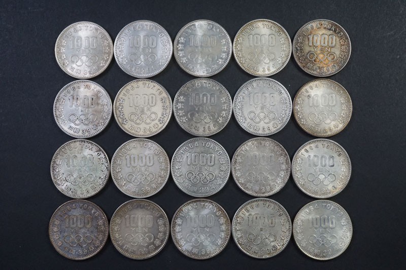 (882)日本貨幣 1964年東京オリンピック記念1000円銀貨 20枚 額面20000円 千円記念硬貨 1000円 旧硬貨 富士と桜 昭和39年 状態良好_1