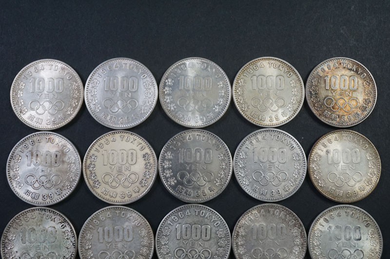 (882)日本貨幣 1964年東京オリンピック記念1000円銀貨 20枚 額面20000円 千円記念硬貨 1000円 旧硬貨 富士と桜 昭和39年 状態良好_3