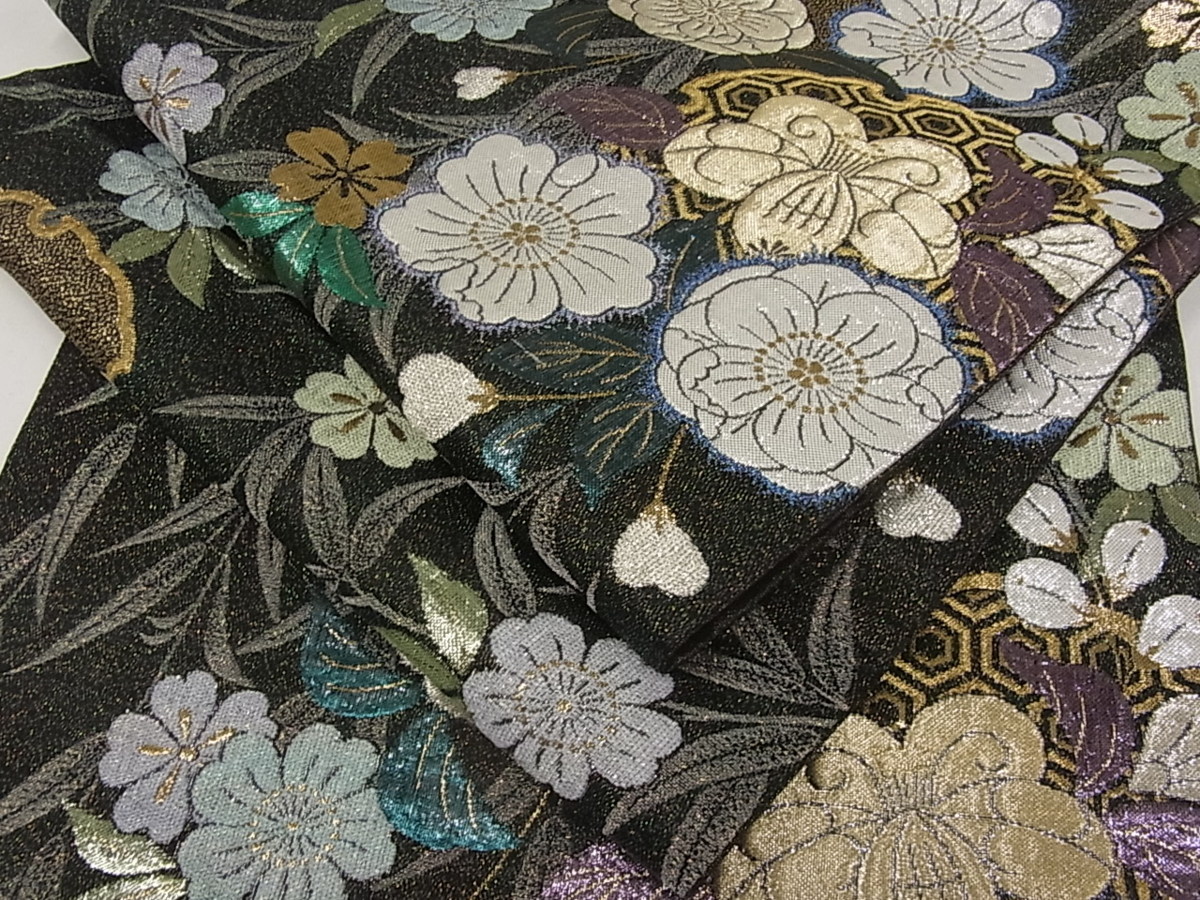 着物屋こころ 六通柄袋帯 辻が花 雪輪花文 金糸 正絹 逸品 wt391(仕立て