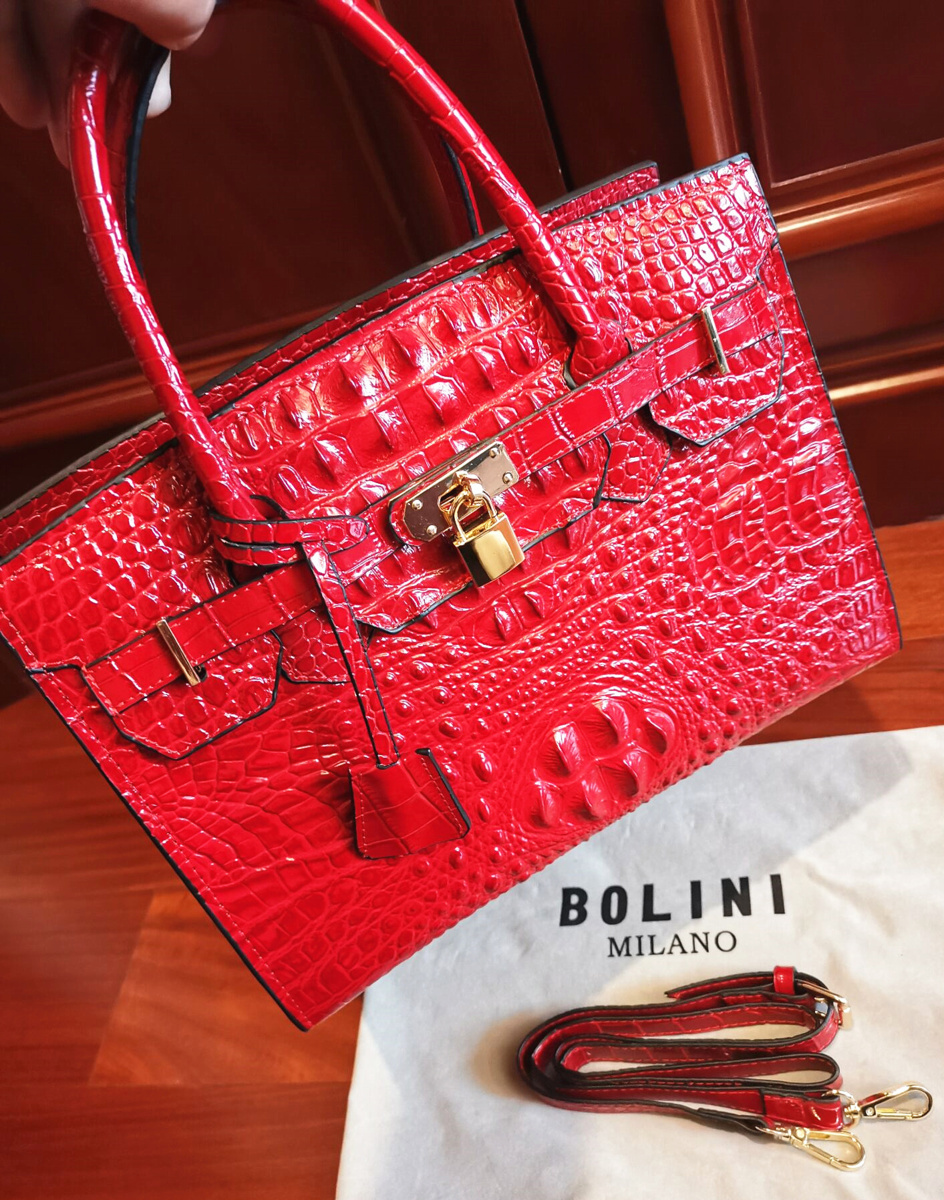 ミラノ発*BOLINI・最上級牛革・クロコダイル*ルビー・バーキン