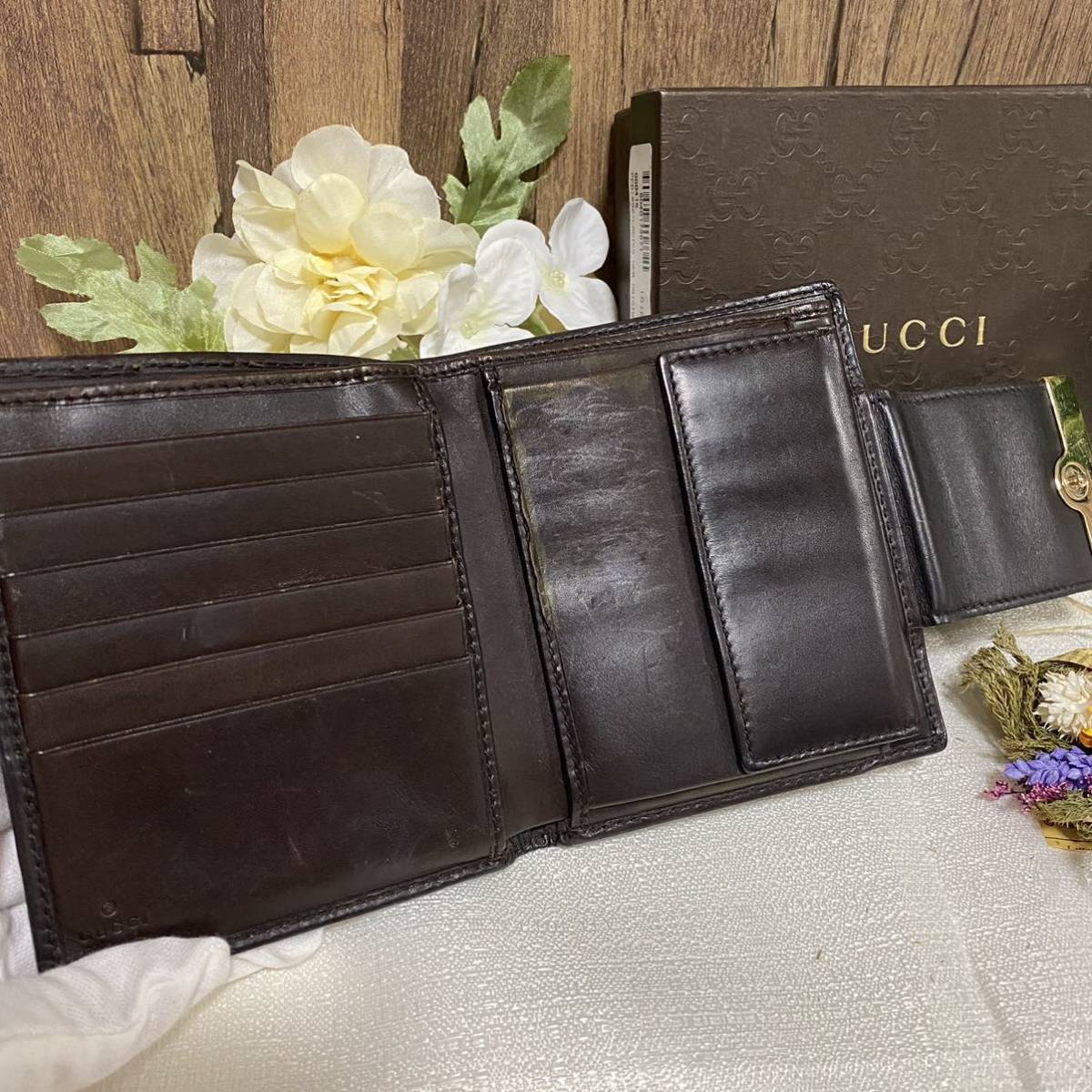 1円【超美品！】GUCCI グッチ 二つ折り財布 GG柄 シェリーライン 